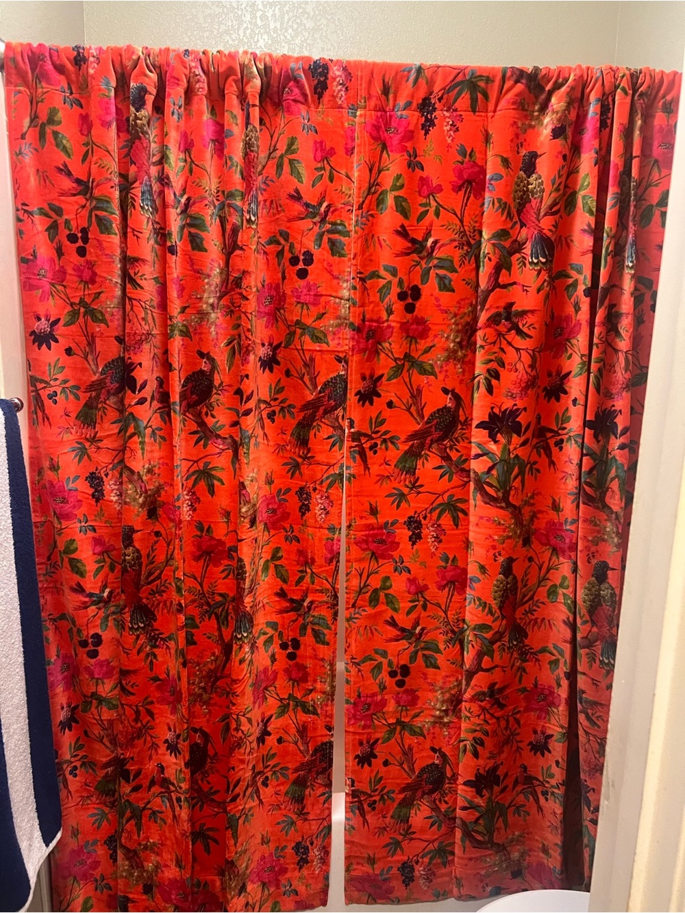 Tropical Bird & Floral Orange Curtain Panel